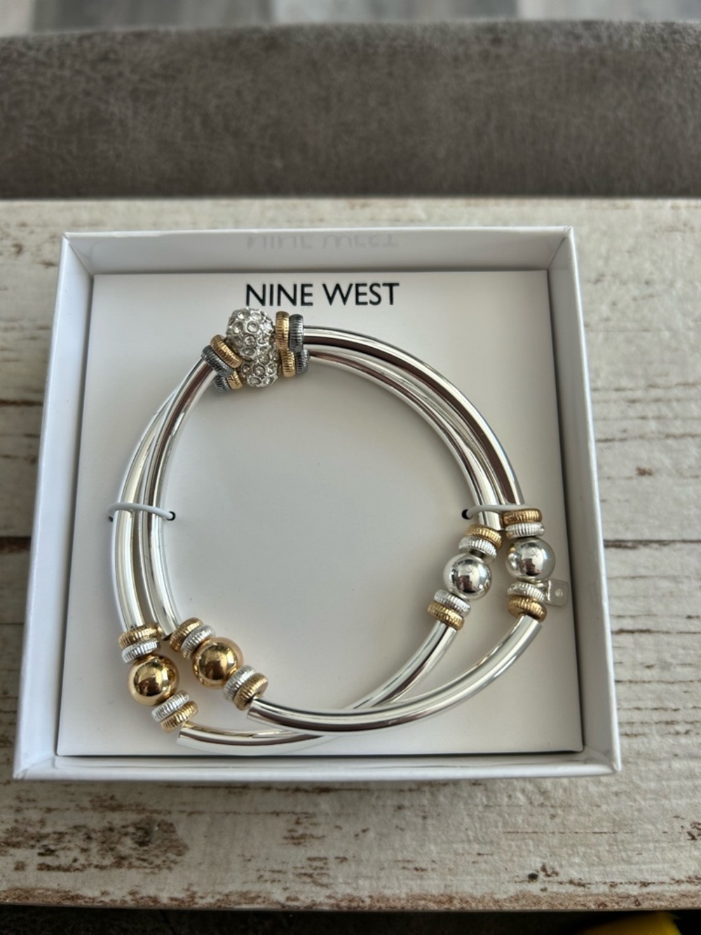 Nine West Two-Tone Silver and Gold Bangle Bracelet Set